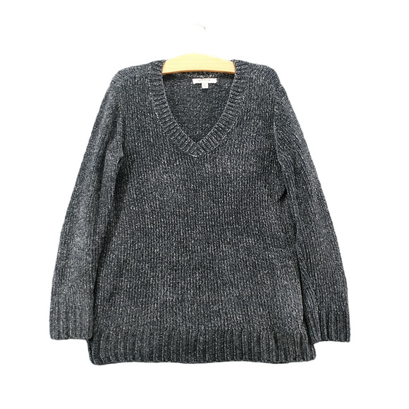 Orvis Women's Pullover Marled Knit Sweater Blue Medium V-Neck Ribbed Hem - Picture 1 of 12
